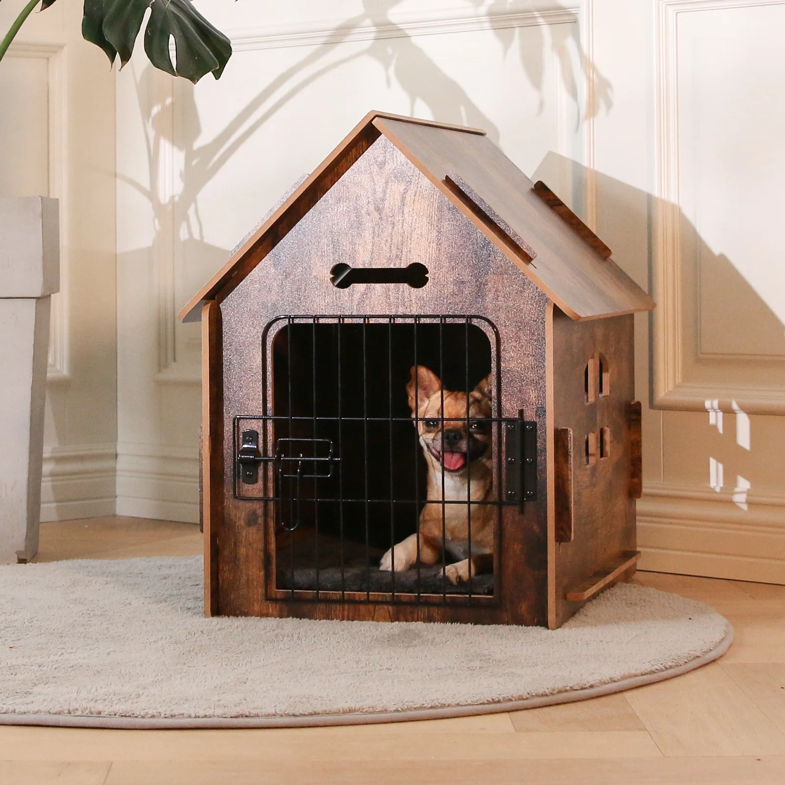 RYPetmia Dog House for Small Dogs Wooden Pet House with Door and Roof Indoor and Outdoor Breathable Dog Crate for Small Medium Dog Cat Dog Kennel Brown