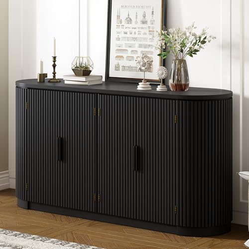 47" Accent Storage Cabinet with 2 Metal Handles and 2 Doors, Wooden Buffet Cabinet Sideboard with Adjustable Shelf for Hallway Entryway Living Room Bedroom (Beige-2 Metal Handles)