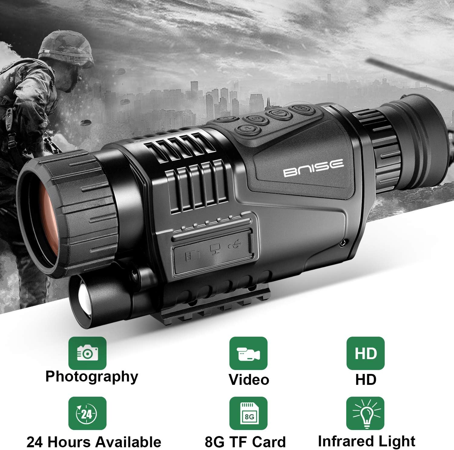 8x40 Infrared Night Vision Monocular Digital Camera with Video Playback USB Output Function for Hunting and Wildlife 200m in Darkness 8G TFCard