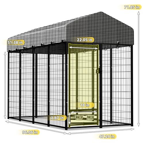Large Outside Dog Kennel,Outdoor Dog Run Enclosure 8'x4'x6' Dog Pen House with Roof Cover Heavy Duty Welded Wire Steel Dog Playpen Animal Fence Without Feeding Door