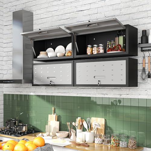 Metal Storage Cabinet with Wheels, Lockable Garage Cabinet with Doors and Shelves, Rolling Tool Storage, Assembly Required, Black