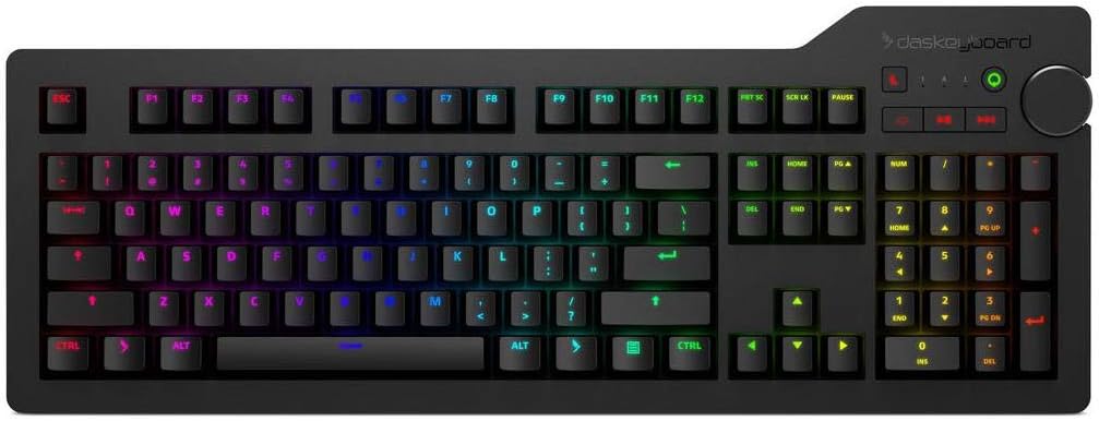 Das Keyboard 4 Professional Wired Mechanical Keyboard, Cherry MX Brown Mechanical Switches, 2-Port USB 3.0 Hub, Volume Knob, Aluminum Top (104 Keys, Black)