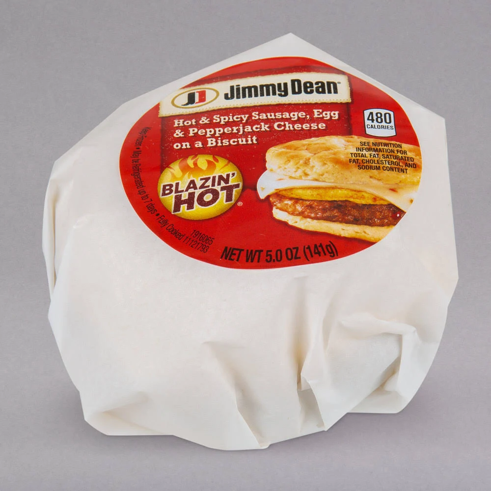 Jimmy Dean 5 oz. Hot u0026 Spicy sausage, Egg, and pepperjack cheese Breakfast Sandwich - 12/Case