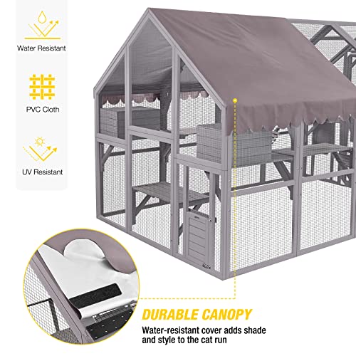 Aivituvin Catio Cat Enclosure Outdoor Cat Catio Large Cat Run with Bridges, Walks, Small Houses, Roof Cover 28.27ft