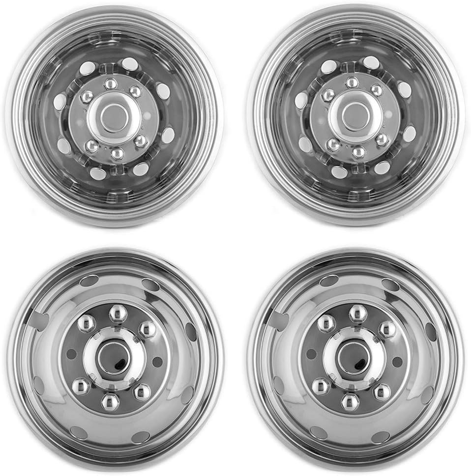 Deebior 4pcs 17inch Polished Stainless Steel Dually Wheel Simulators, Nice looking and Durable Bolt On Wheel Cover, 8 Lug 4 Hand Hole Hubcaps Fit for 2005-2021 Ford F350 with Installation Tool Kit A8P