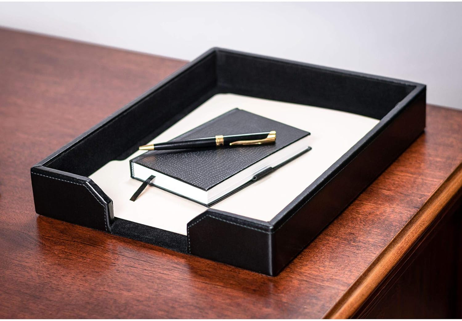Dacasso Black Bonded Leather Letter Tray
