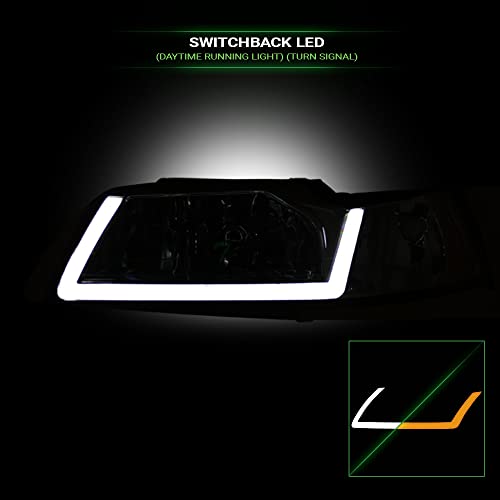 7422440591543 Compatible With 1999-2004 Ford Mustang Switchback Sequential LED Strip Bar Chrome Housing Headlights With Amber Reflector