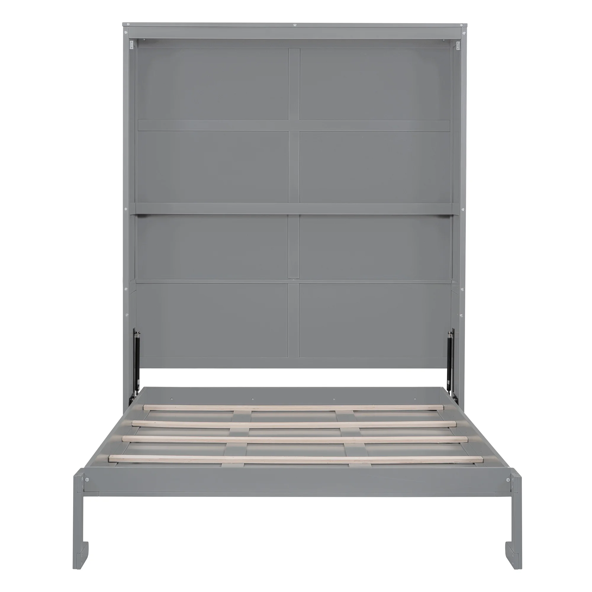 Churanty Queen Size Murphy Bed with Shelves, Foldable Wall Bedframe w/Flexible Slats Support, Space-Saving Design, Can Be Folded Into Cabinet, Gray