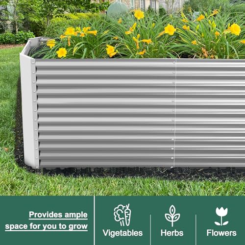 Land Guard 8x4x3ft Rectangular Galvanized Raised Garden Beds, 36" Tall Large-Capacity Metal Planter Box Outdoor, Durable Deep Raised Garden Bed, Raised Beds for Gardening Vegetables, Classic Silver