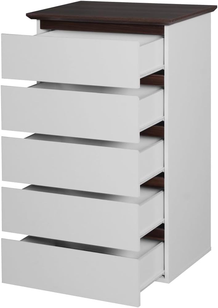 5 Drawer Dresser with Wood Color Top for Bedroom for Kids Bedroom, Living Room,Hallway, White