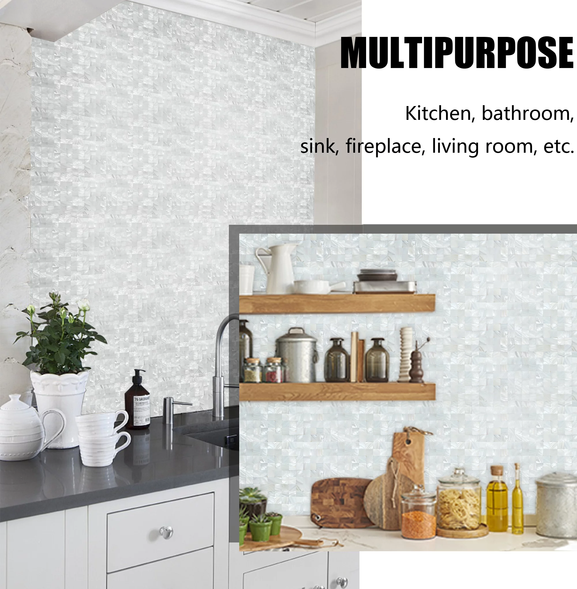KASARO Wall Tile Peel and Stick Mosaic Shell Backsplash Decor for Bedroom and Bathroom Mother of Pearl (10, Ivory White)