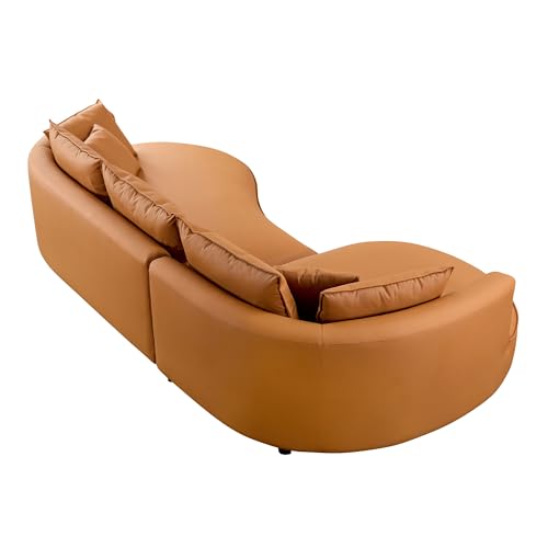 Leather Curved Couch Luxury Sectional Sofa Couch Comfy Cloud Sofa Couch for Living Room Apartment Office with Pillows (Grey-Left Chaise)