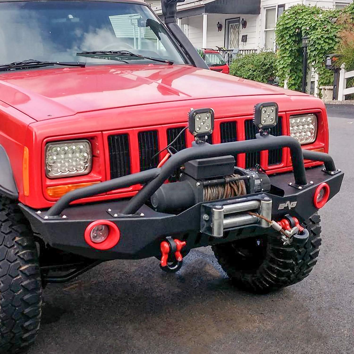 KML Front Bumper with LED Lights and Winch Plate Fit 1984-2001 Cherokee XJ / 1984-2001 Comanche MJ.