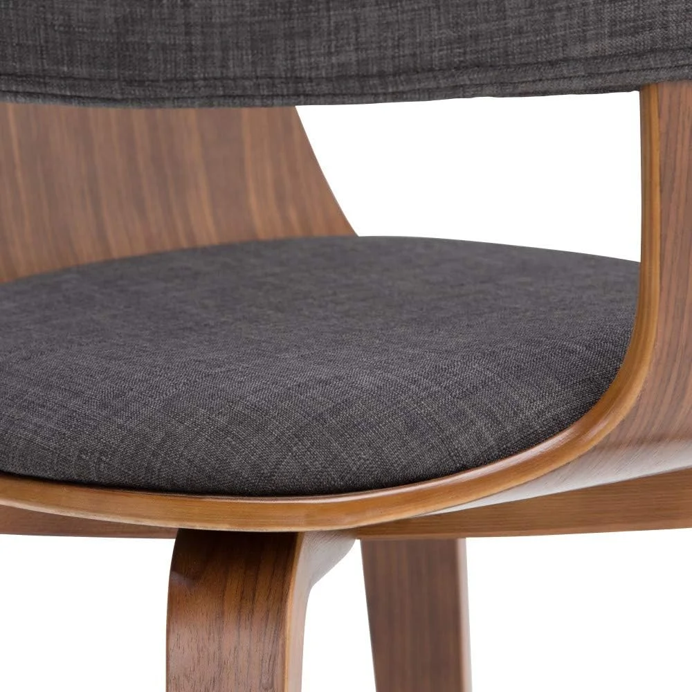 Lowell 17 Inch Century Modern Bentwood Dining Chair In Charcoal Grey Linen Look Fabric, For The Dining Room