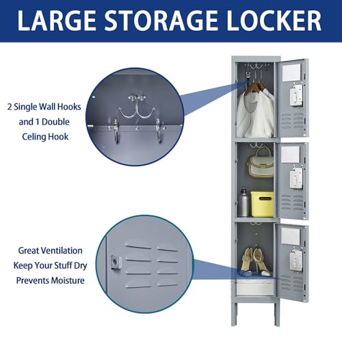 Metal Storage Cabinet with 6 Door, 72" Locking Metal Garage Storage Cabinet, Industrial Storage Locker for School, Gym, Home, Office (Grey, 35.45 * 15.75 * 72in,6door)
