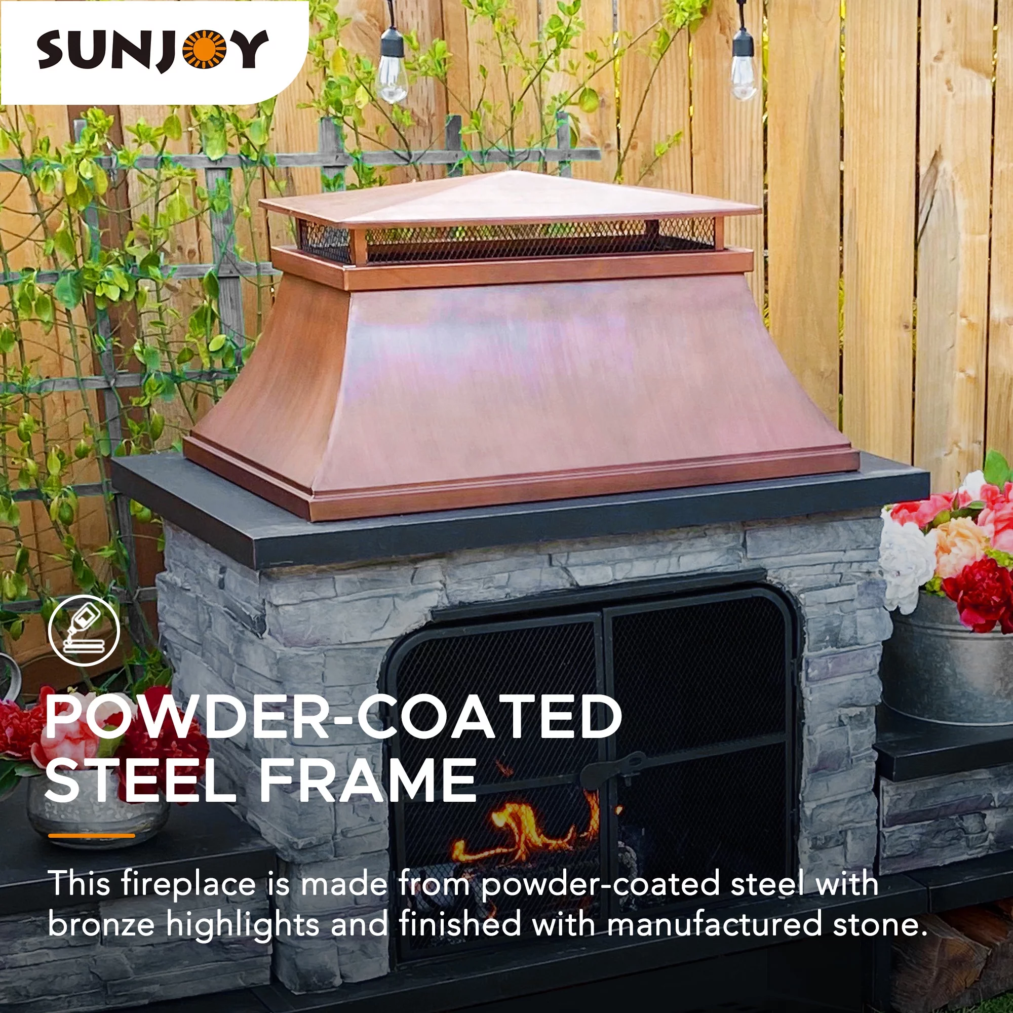 Sunjoy Emilio Wood Burning Fireplace - Copper