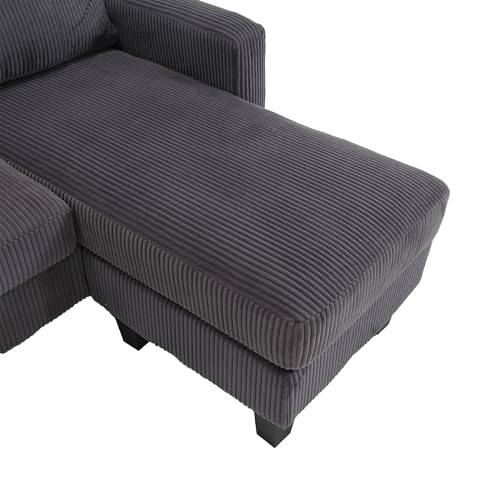 Modern Velvet Upholstered L-Shaped Sofa with Reversible Chaise, Convertible Sectional Sofa Couch with Ottoman, 3 Seats L-shape Sofa Set for Home, Small Apartment, Dorm, Office (Emerald)