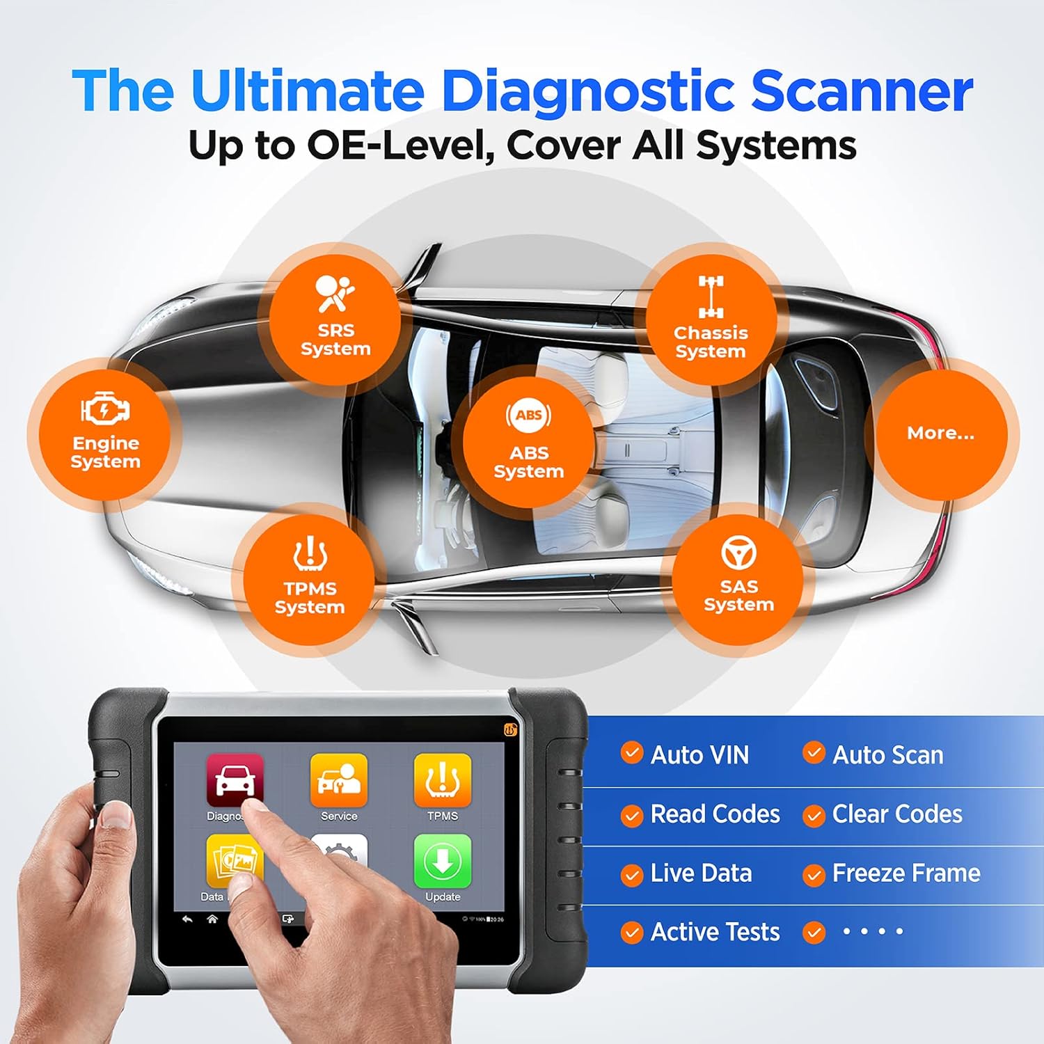 Autel Scanner MaxiCOM MK808TS + MX-Sensor, Combination of Autel MK808BT and TS608, OE-Level TPMS Scan Tool with 28+ Service Functions, All Systems Diagnoses, Activate/Program/Relearn TPMS Sensors