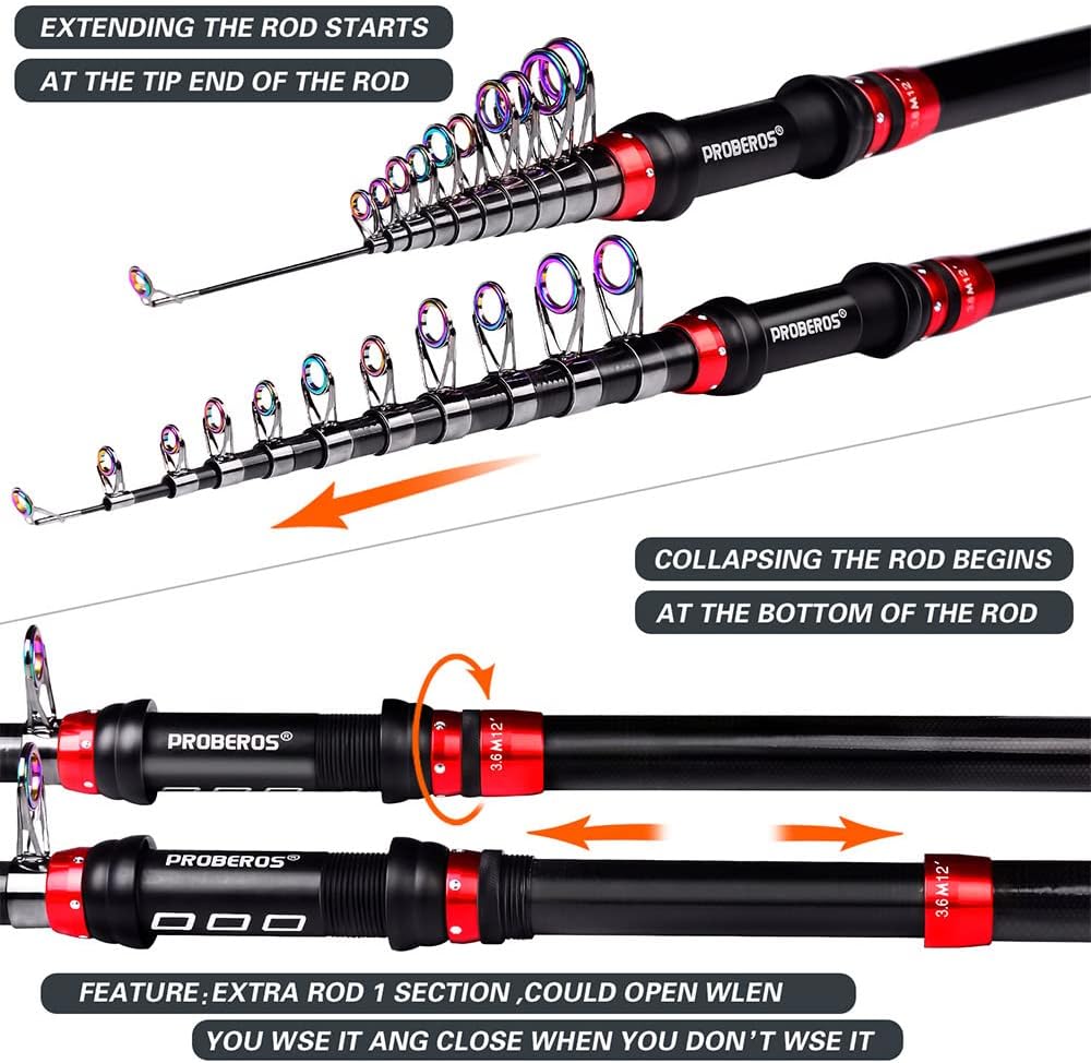 Telescopic Fishing Rod Reel Combo Set, Contains Fishing Lures & Line for Travel Saltwater Freshwater Fishing Pack of 2