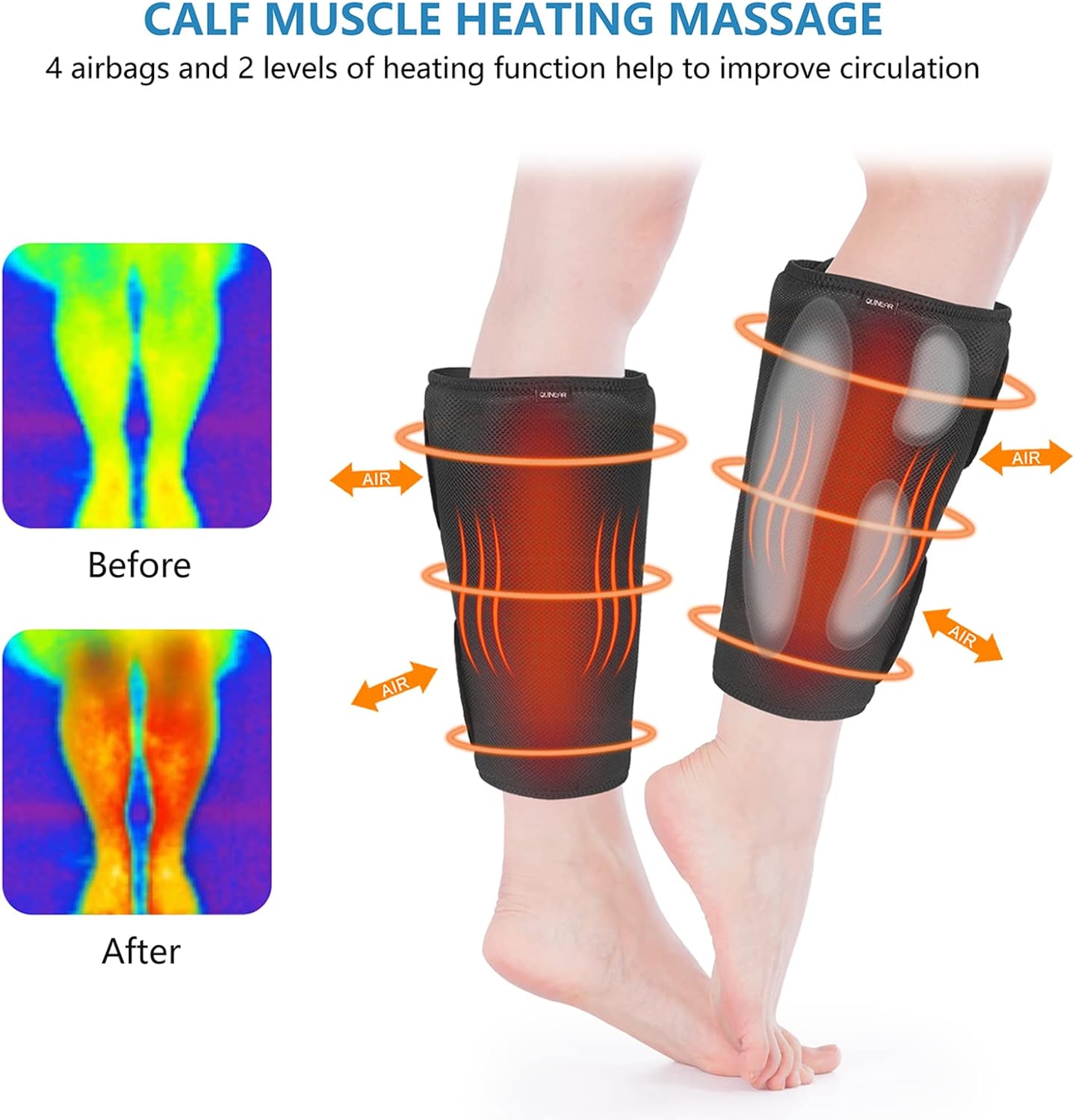 QUINEAR Leg Massager with Heat and Air Compression, Calf Massager with 3 Modes 3 Intensities 2 Heating for Circulation and Pain Relief