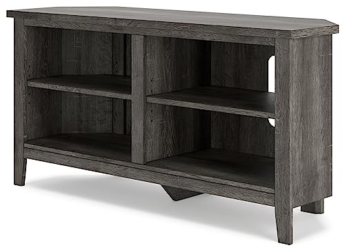 Signature Design by Ashley Dorrinson Modern Corner TV Stand with 4 Shelves & Fits TVs Up to 58 Inches, Whitewash & Gray