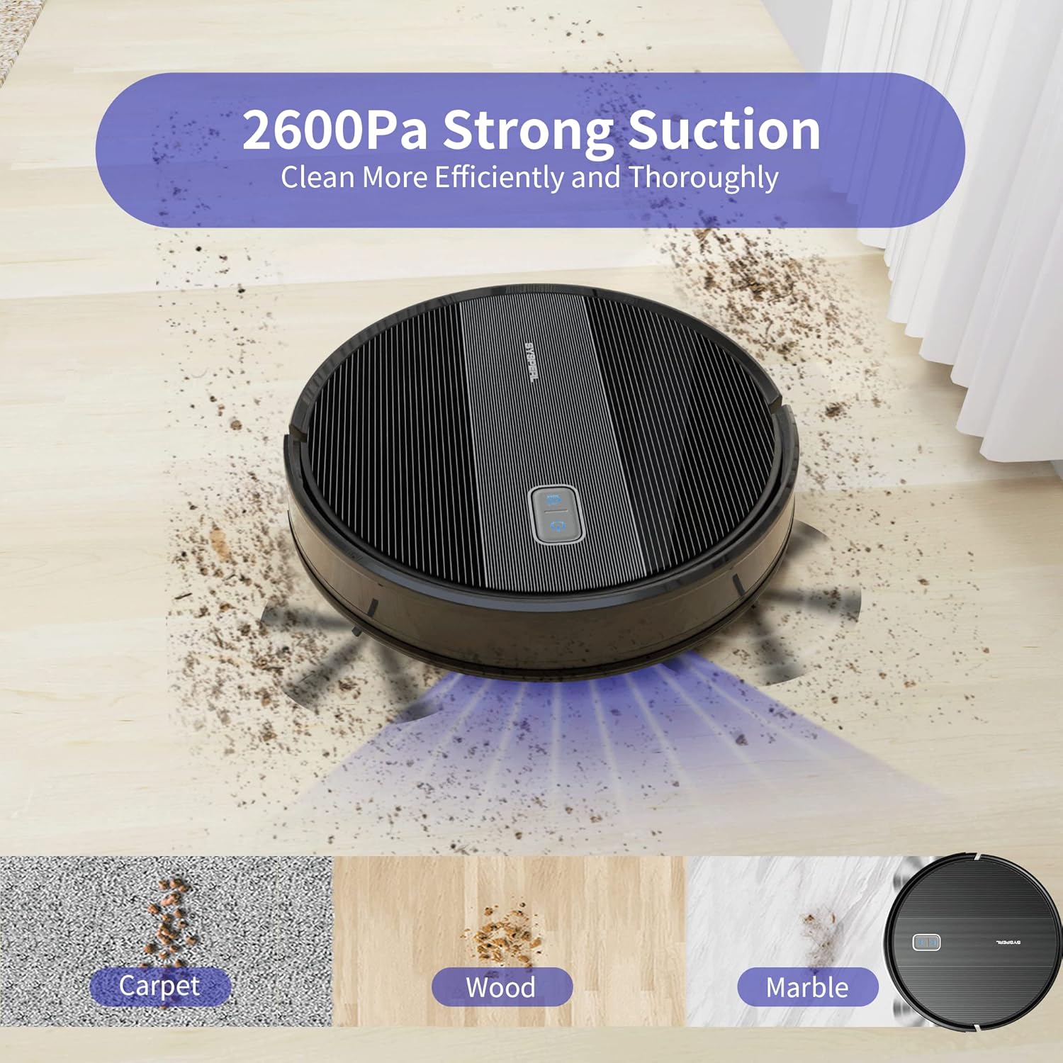 SYSPERL Robot Vacuum Cleaner,Robot Vacuum with Mapping Technology, Automatic Robot Vacuum Cleaner,120 Mins Runtime,2600Pa Robot Vacuum Mapping,Alexa Compatible,Robot Vacuum for Pet Hair,Hard Floor