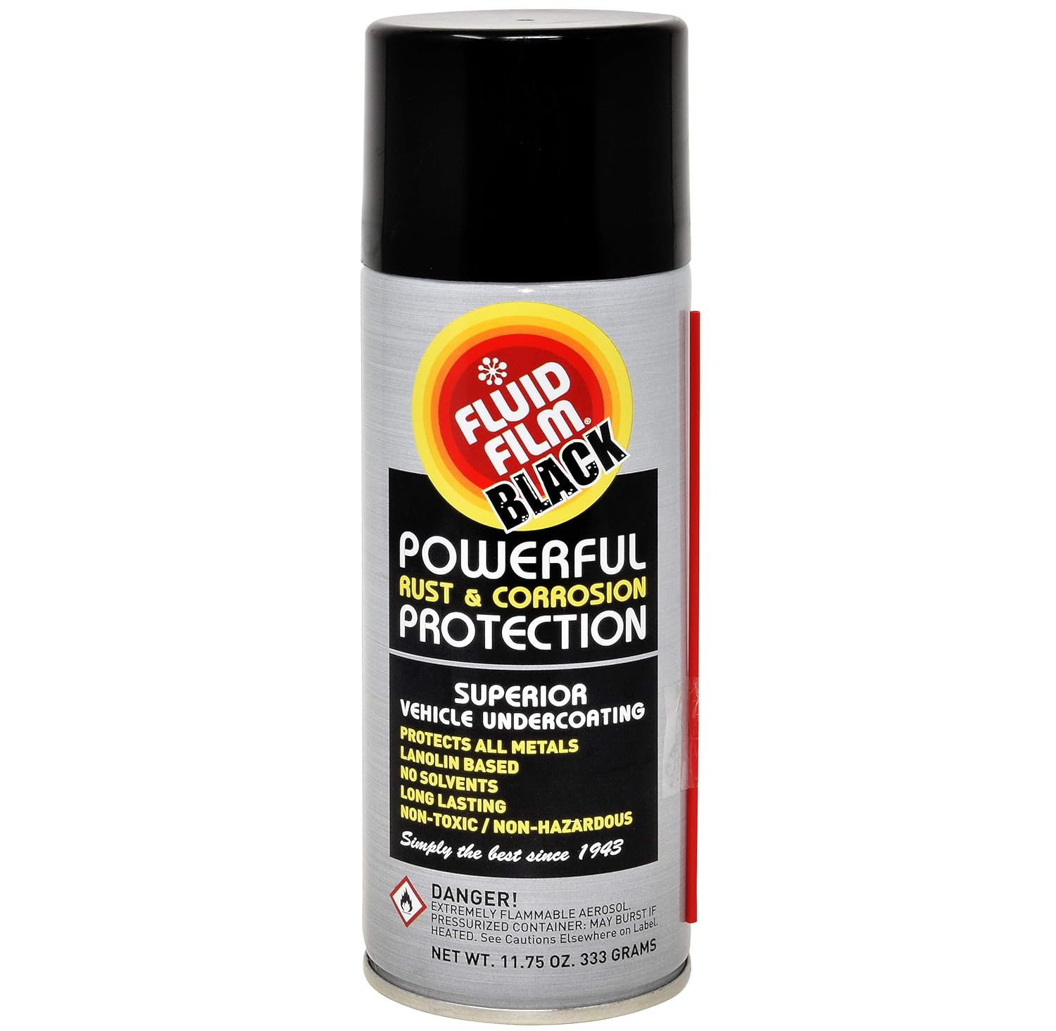 Fluid Film 11.75 Oz Undercoating Protection Aerosol Spray Can Black 6 Pack, Rust Inhibitor and Prevention, Anti Corrosion Multi Purpose Penetrant and Lubricant, Spray Can Extension Wand and Tissue Pack