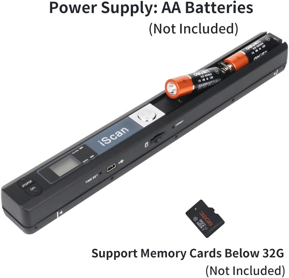 Portable Scanner iSCAN 900 DPI A4 Document Scanner Handheld for Business, Photo, Picture, Receipts, Books, JPG/PDF Format Selection, Support Micro SD (Not Included) Card Hand Scanner-B
