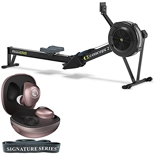 Concept2 Model D Indoor Rowing Machine 14" Legs, PM5 Performance Monitor with Raycon Fitness Bluetooth True Wireless Earbuds, Built in Mic, 54 Hours of Battery with Signature Series Resistance Band