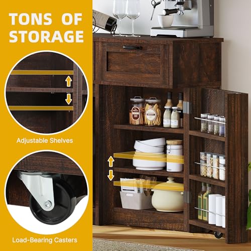 DWVO Double Trash Can Kitchen, Tilt Out Trash Can Cabinet with Drawers, Kitchen Island with Trash Can Storage, Hidden Trash Can Cabinet 20 Gallon, Laundry Hamper Cabinet, Brown Oak