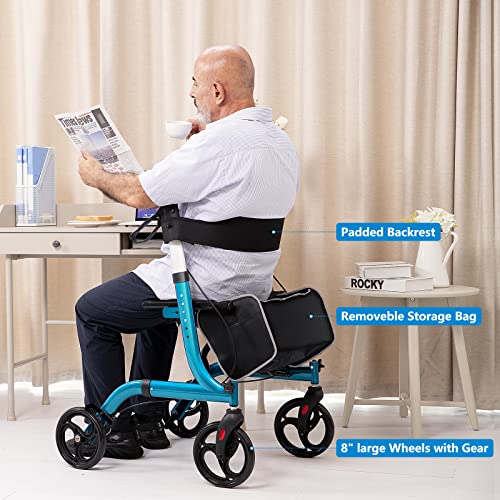 Rollator Walkers for Seniors-Folding Rollator Walker with Seat and Four 8-inch Wheels-Medical Rollator Walker with Comfort Handles and Thick Backrest-Lightweight Aluminium Frame, Champagne