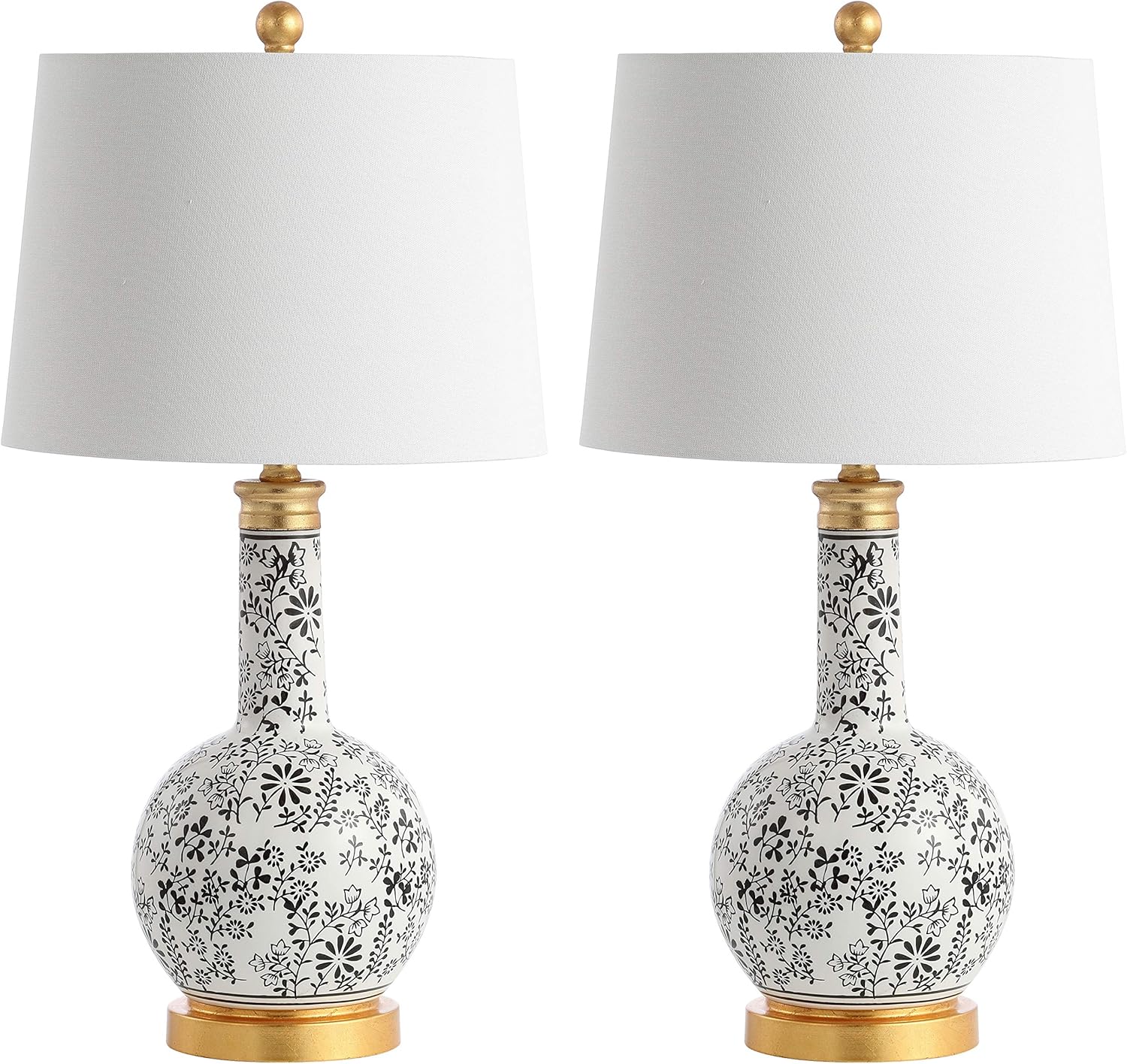 SAFAVIEH Lighting Collection Bodie Floral Black/ White 26-inch Bedroom Living Room Home Office Desk Nightstand Table Lamp Set of 2 (LED Bulbs Included)