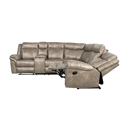 Manual Set, Premium L-Shaped Faux Leather Recliner Corner Sectional Couch with Console & Cup Holders for Living Room Sofas para Sala, A-Black aa