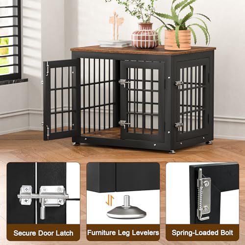 48 Inch Heavy Duty Dog Crate Furniture for Large Dogs, Decorative Pet House End Table, Extra Large Wooden Cage Kennel Furniture Indoor, Natural and White