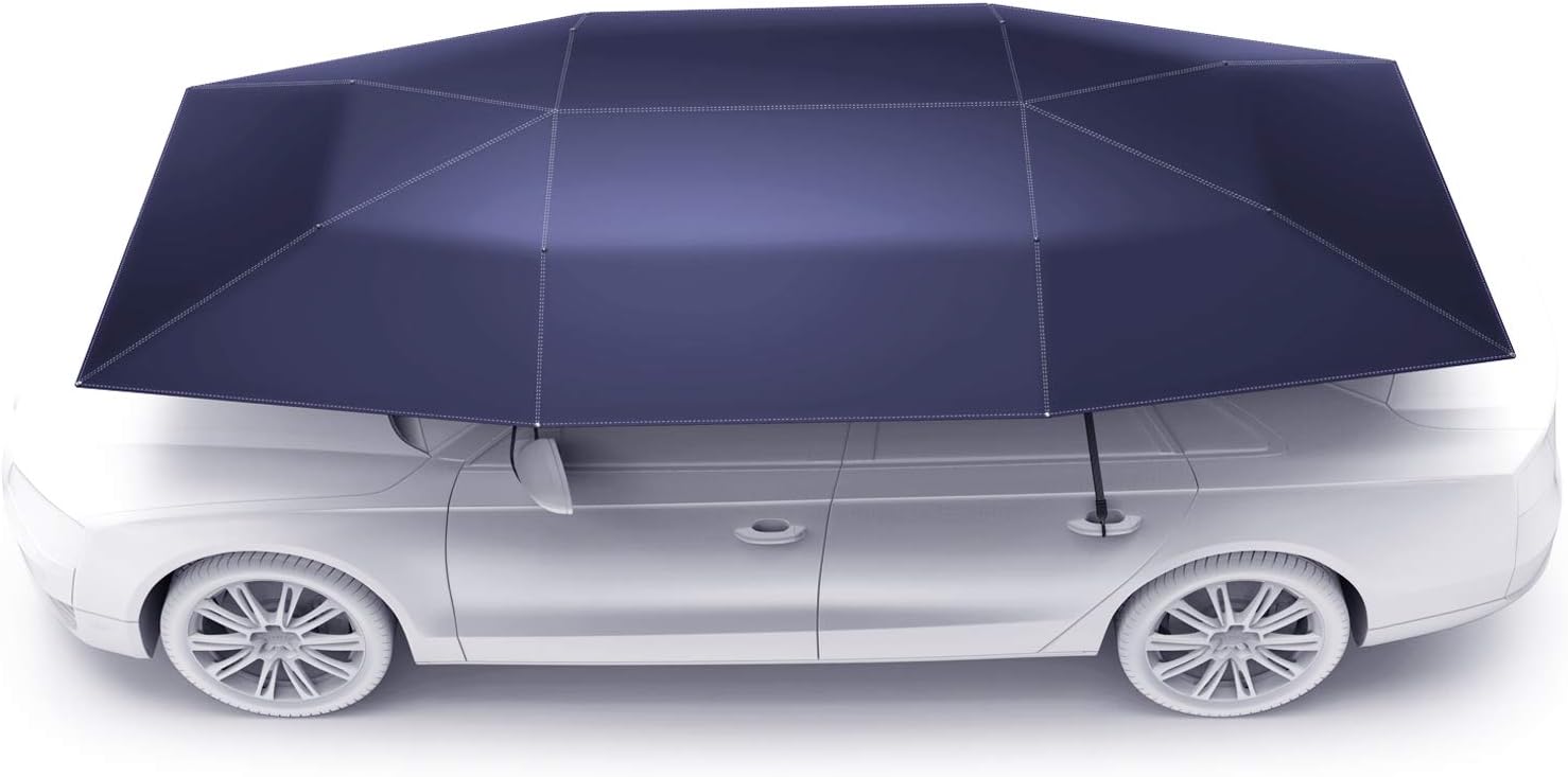 Universal Car Tent Movable Carport Folded Portable Automobile Protection Car Umbrella Sunproof Car Canopy Cover with Remote Control- Silver