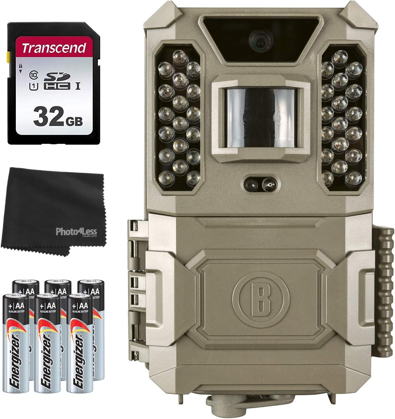 Bushnell 24MP Core Prime Brown Low Glow Trail Camera 119932CB, with 6 AA Batteries + 32GB SD Card and Lens Cleaning Cloth