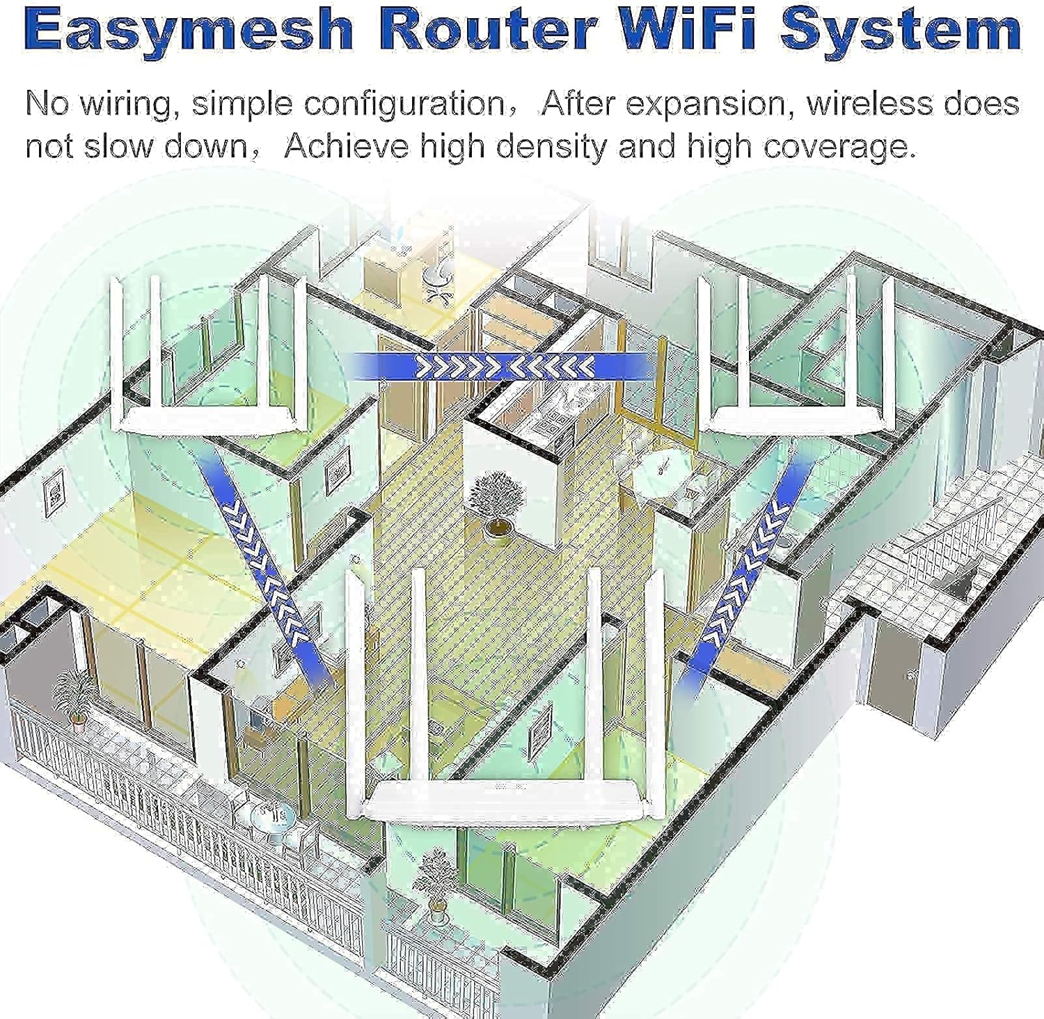 AC1200 Gigabit Wireless Internet Smart Router, Dual Band WiFi 5 Router, 4 Antennas for Strong Signal and High Speed, Full WiFi Signal Coverage for Large Home, Support for Repeaters and Access Points