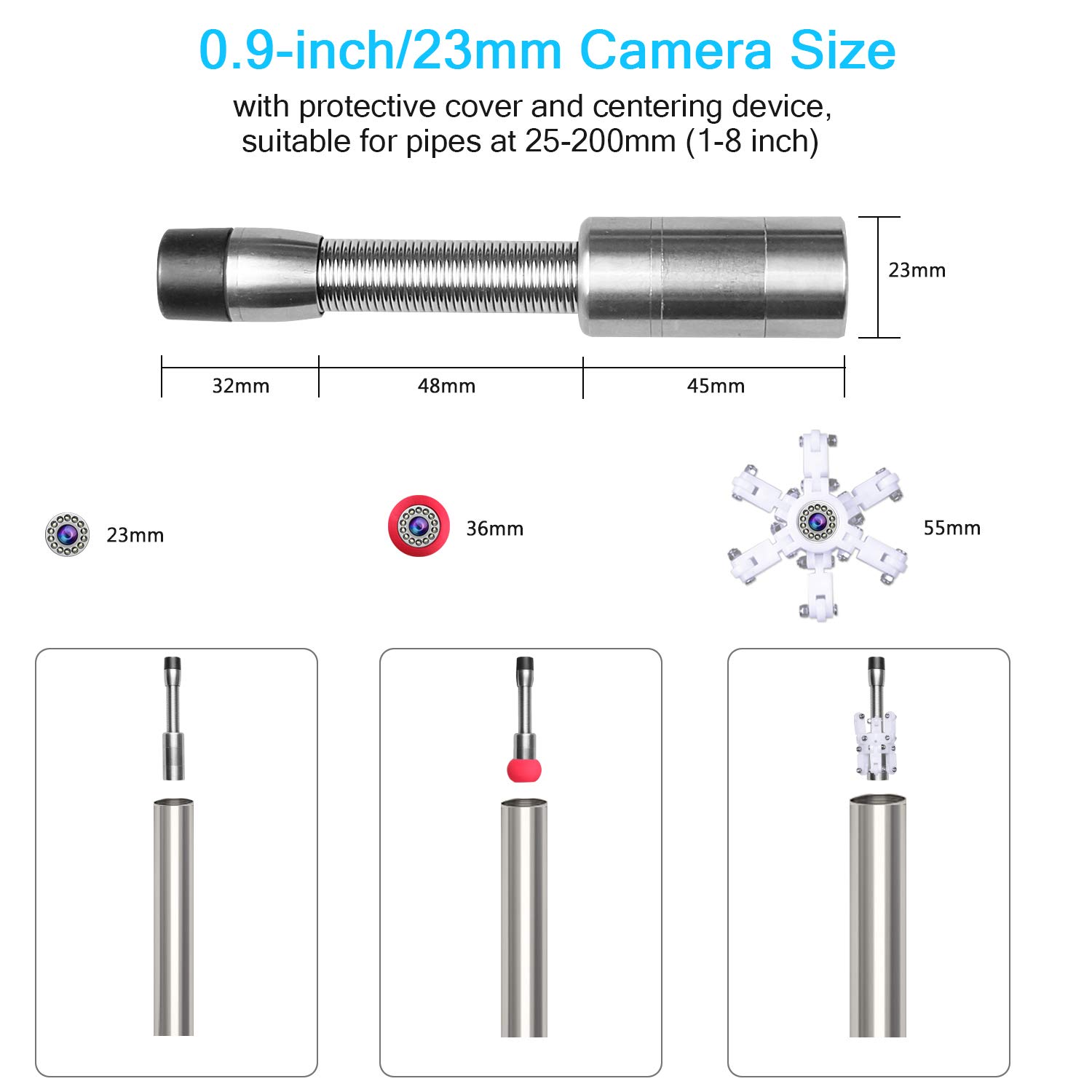 Sewer Camera with Distance Counter, Pipe Inspection Camera Video System IP68 Waterproof Plumbing Snake Drain Sewer Cam Drain Duct Pipe Camera 7TFT Monitor 20M/65ft