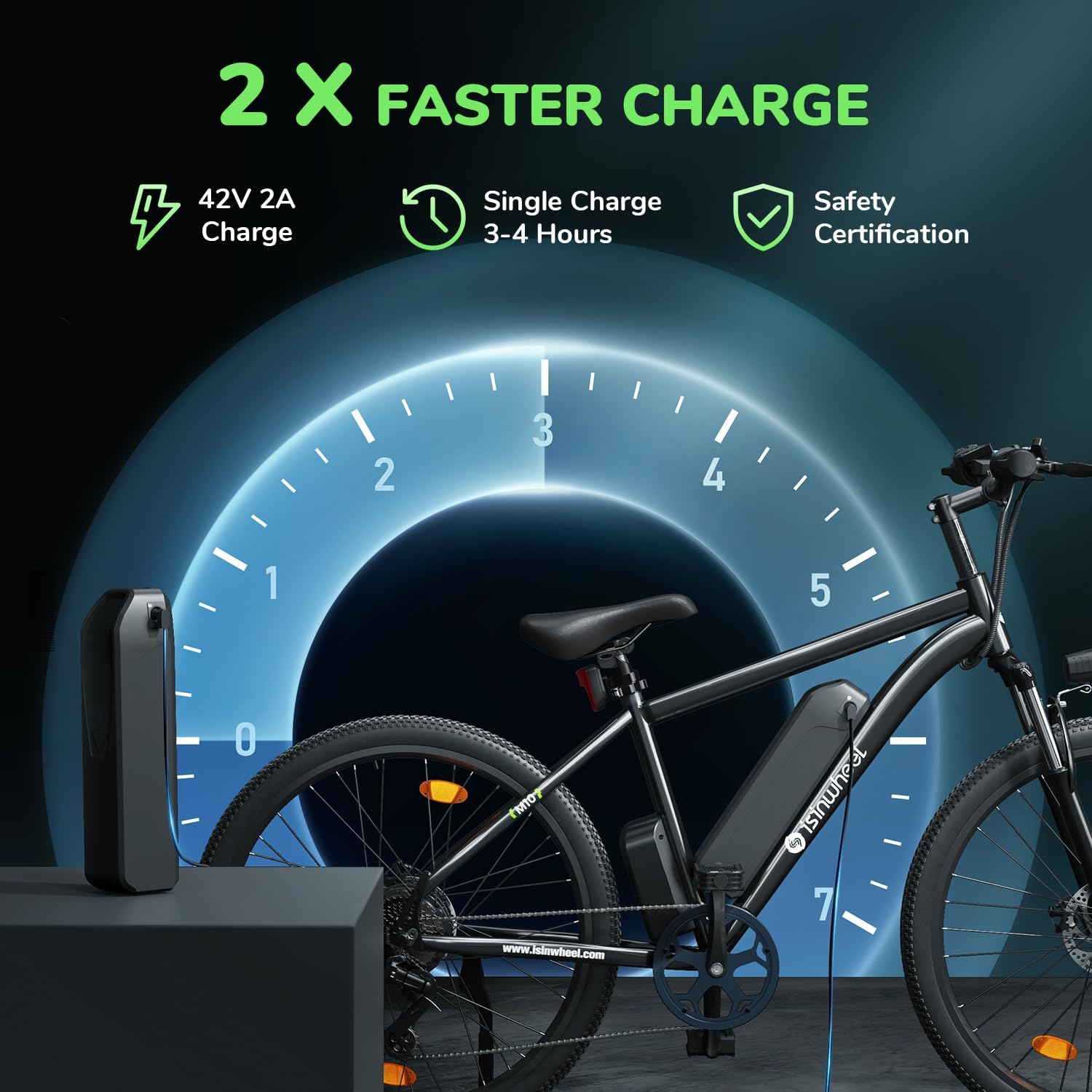 isinwheel M10 Electric Bike for Adults with 374.4Wh Removable Battery, 46Miles 20MPH Commuting Electric Mountain Bike with 500W Brushless Motor, 35 Speed, 26" Tires and Front Fork Suspensio