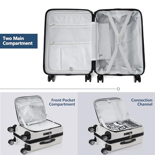 Carry-On Luggage 20 Inch Front Open Luggage Grace Expandable Carry On Luggage Hardside Carry On Suitcase With Wheels Tsa Lock And Usb Port Small Suitcase With Portable Carrying Case (White)