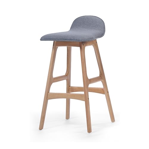 Mid-Century Modern Upholstered Bar Stool Set of 2 Wood Counter Height Chairs with Footrests for Bar Areas Dining Areas Lounges and Small Spaces (Charcoal)