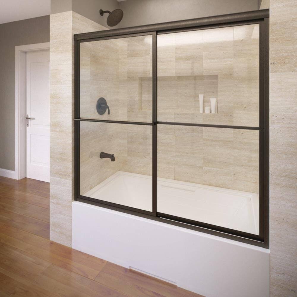Basco Deluxe 59 in. x 58-1/2 in. Clear Framed Sliding Tub Door in Oil Rubbed Bronze