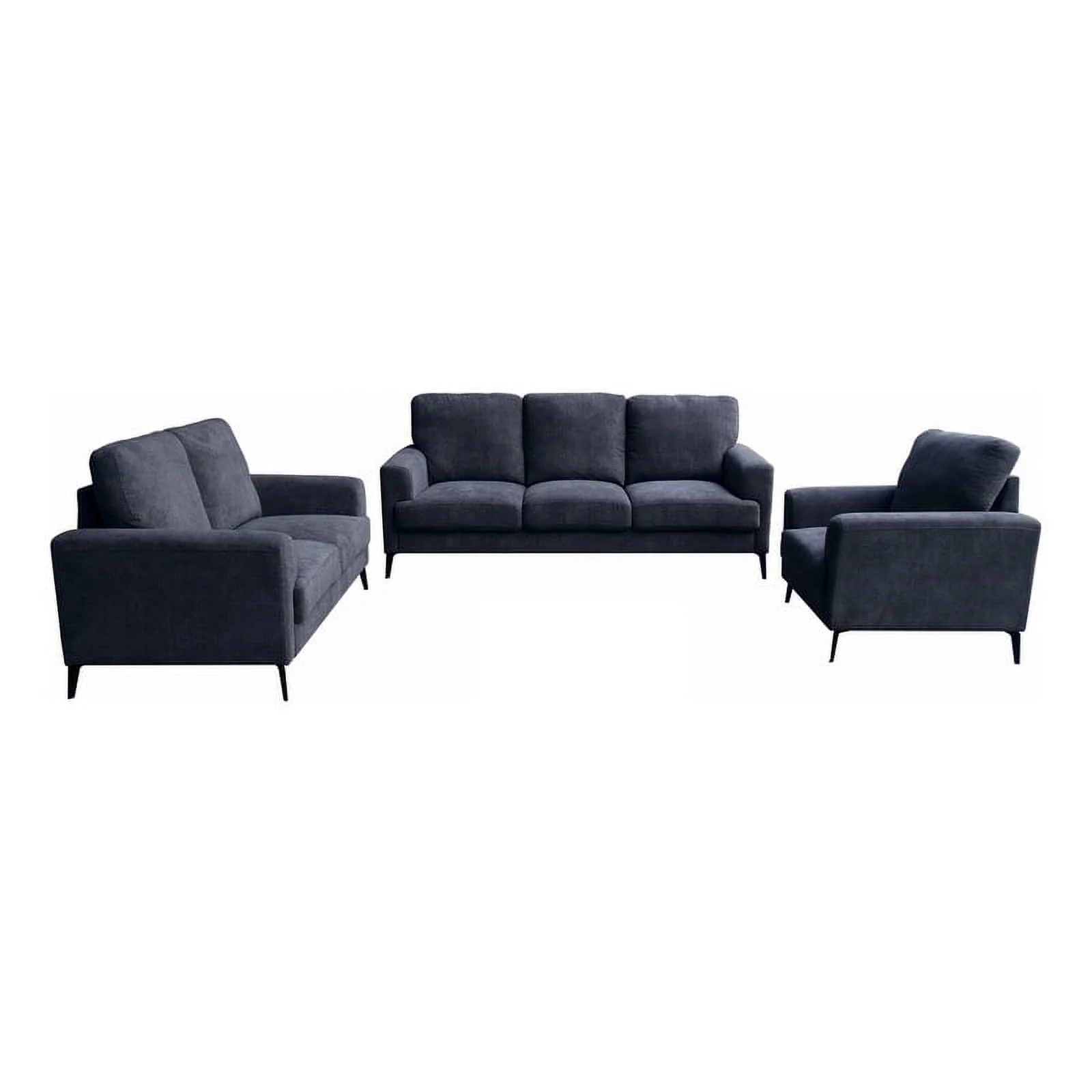 Pemberly Row Black Chenille Sofa Loveseat Chair Living Room Set