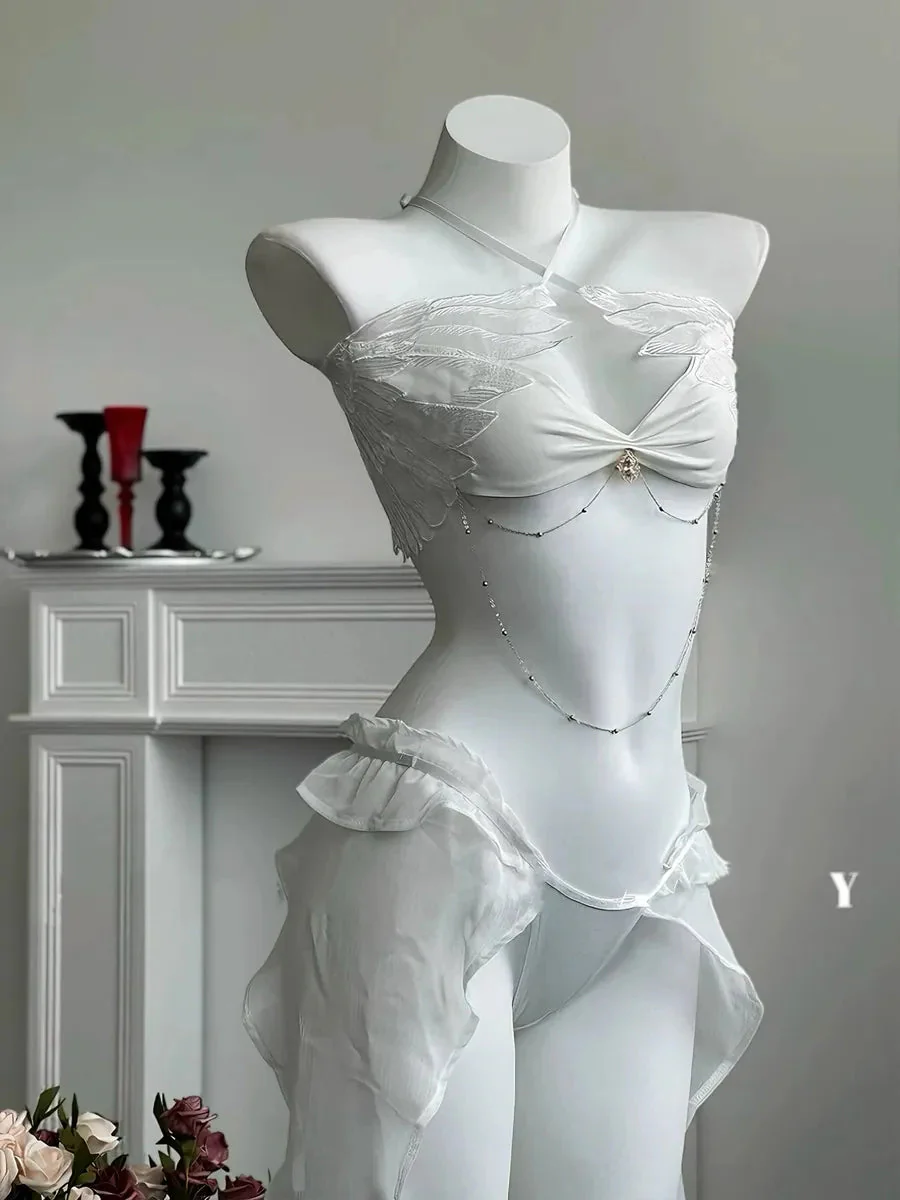 'Angeline' Angel Wings Ruffle Lingerie Set For Valentines Day