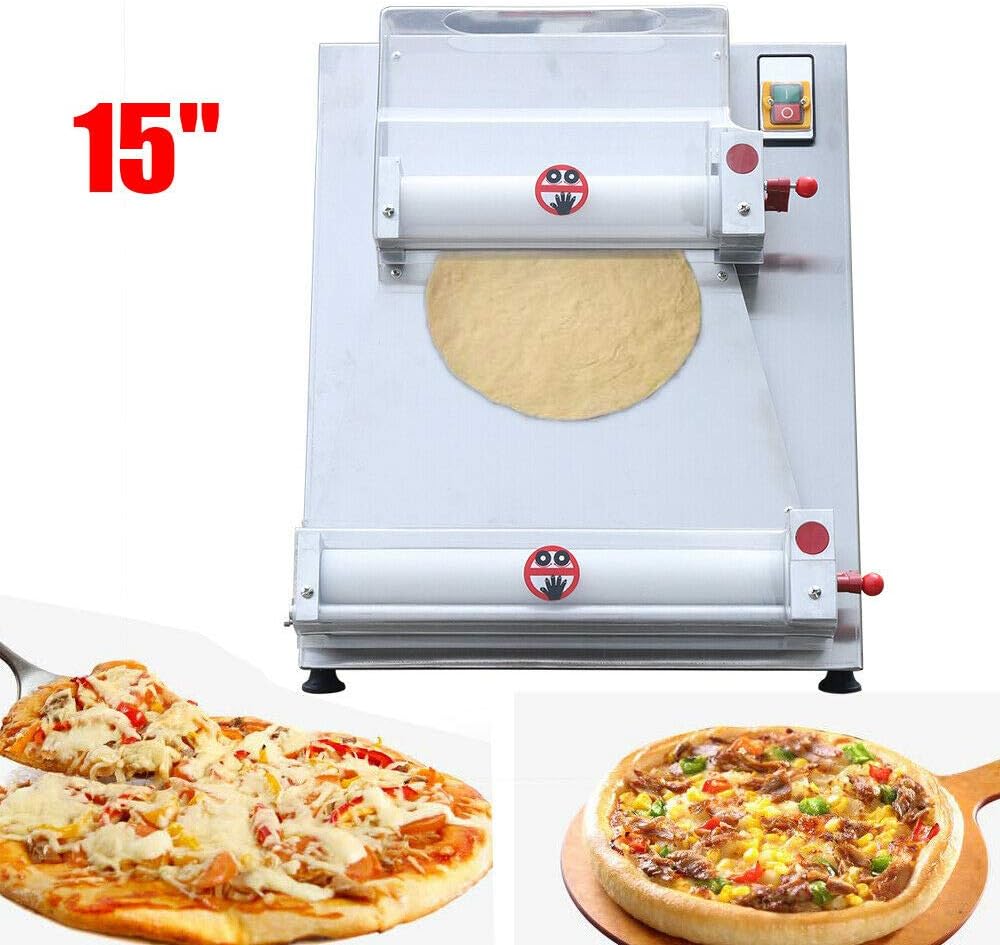 Pizza Dough Roller Sheeter,370W 3-15 inchs Commercial Pizza Maker Pizza Dough Press Machine Forming Roller Sheeter Noodle Pasta Rounding Machine for Pasta Maker, Pizza, Noodle and Bread Equipment