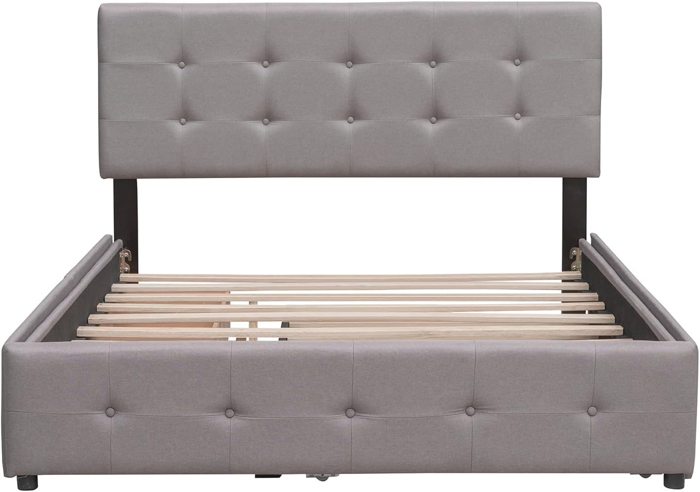 Quee Platform Bed Frame With XL Trudle Ad Drawers, Upholstered Storage Platform Bed With Headboard For Bedroom Guest Room, Lie Fabric, Light Gray