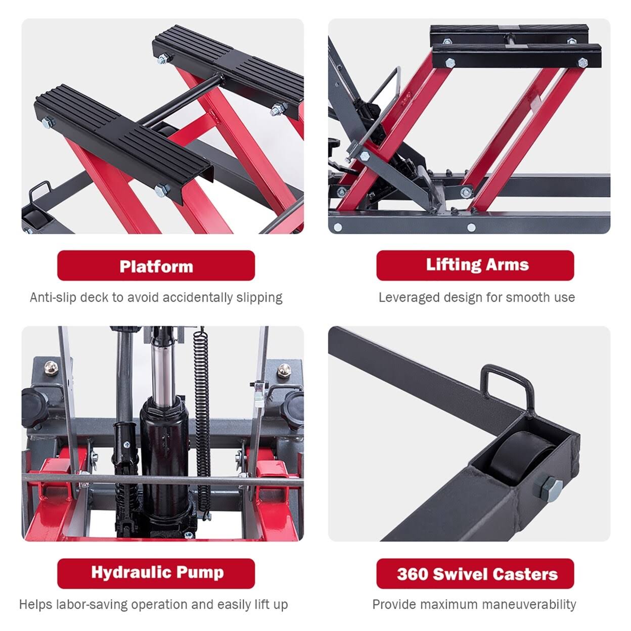 Costway Motorcycle ATV Jack Lift Stand Quad Dirt Street Bike Hoist 1500 lbs Black\Red