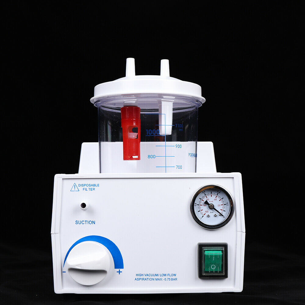 ZhdnBhnos 1000ml Dental Portable Vacuum Phlegm Suction Unit Emergency Quiet Medical Aspirator Machine Oil-Free Piston Pump White 110V 90VA
