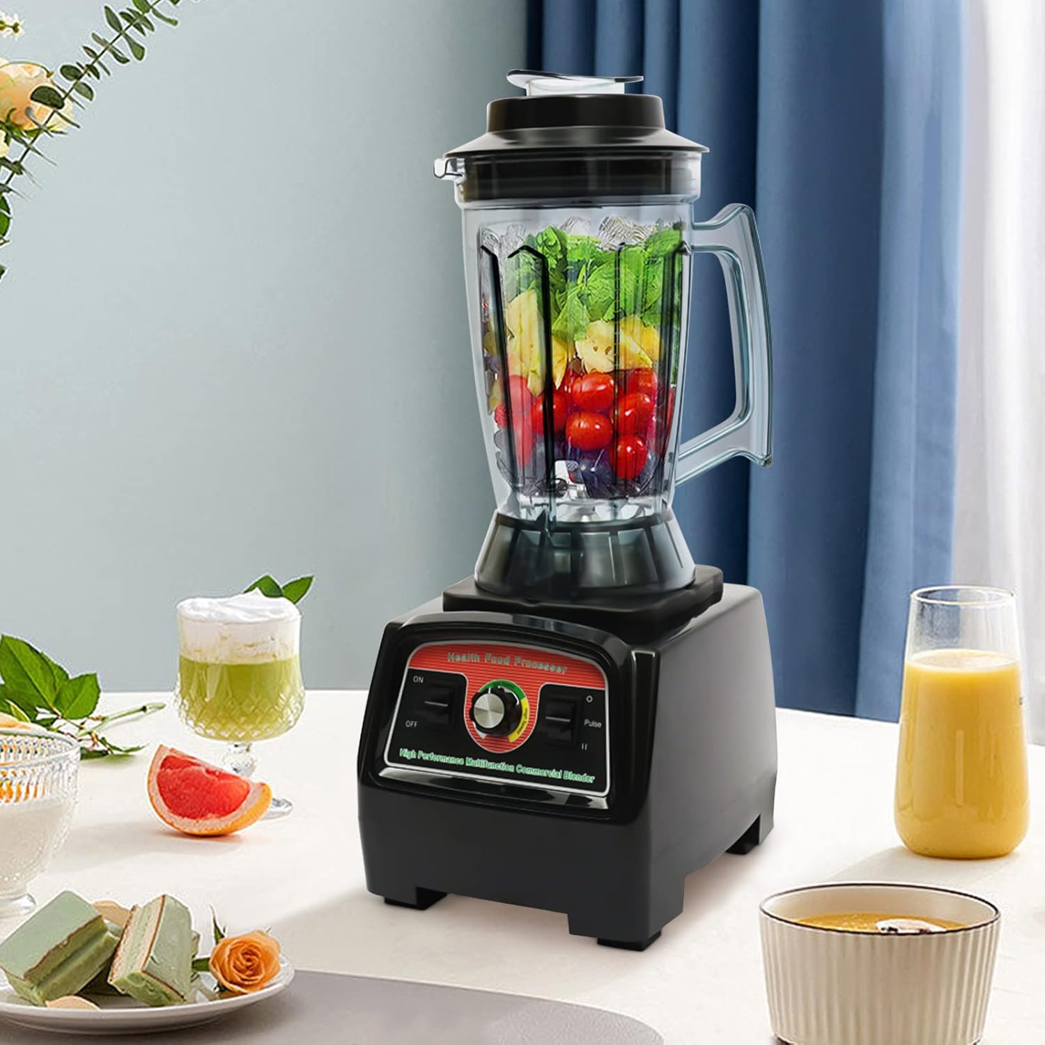 1.03Gal Commercial Grade Home Blender, Heavy Duty High Power Fruit High-Speed Professional Stainless Countertop Food Processor Mixer with Mixing Stick for Home Kitchen Restarunt Store