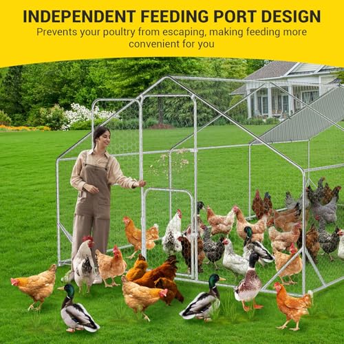 Large Metal Chicken Coop, Walk-in Poultry Cage, Chicken Run Pen House with Reinforcement & Waterproof & Anti-Ultraviolet Cover Chicken Coop Run with Lockable Doors for Outdoor 9.8 x 13.1 x 6.6ft
